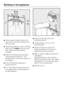 Page 58^Using a pencil, lightly mark a line
down the centre of the inside of the
furniture door.
^Hang fixing bracketdwith the fitting
aids onto theinsideof the furniture
door. Align the fixing bracket
centrally.
^
Attach the fixing bracket securely
using at least 6 screwse. (On
cassette doors only use 4 screws on
the edges).
^
Pull the fitting aids upwards to
remove themf.
^
Turn them around and fit them into
the middle slots on fixing bracketg
for safe keeping.^Hang the furniture door onto
adjusting boltsh....