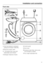 Page 41Front view
aInlet hose (tested to withstand
pressure of at least 7,000 kPa)
bElectricity supply cable
c-fFlexible drain hose (with
detachable swivel elbow)
gDetergent dispenser drawerhControl panel
iDrum door
jAccess to drain filter, drain pump
and emergency release
kFour height adjustable feet
Installation and connection
41 