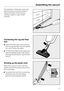 Page 15The extension / telescopic wand can
also be used as a suction wand to
extend the reach of the vacuum,
making it easier to clean under
furniture.
Connecting the rug and floor
tool
^Insert the lower tube of the vacuum
into the rug and floor tool and gently
turn until it locks into place.
^To remove the floor brush press and
hold the release button (see arrow)
while gently pulling the rug and floor
tool off.
Winding up the power cord
When the vacuum is not in use the
power cord can be wound around the
two...