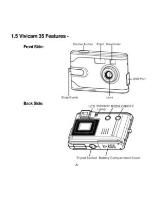 Page 8 
 1.5 V
ivicam 35 Features - 
 
Front Side:
 
          
Back Side: 
         
-5-   