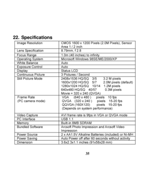 Page 39Downloaded from www.Manualslib.com manuals search engine  
 
35
22. Specifications   
 
   