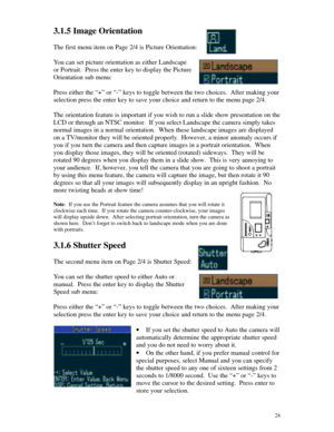 Page 25Downloaded from www.Manualslib.com manuals search engine 243.1.5 Image Orientation
The first menu item on Page 2/4 is Picture Orientation:
You can set picture orientation as either Landscape
or Portrait.  Press the enter key to display the Picture
Orientation sub menu:
Press either the “+” or “-” keys to toggle between the two choices.  After making your
selection press the enter key to save your choice and return to the menu page 2/4.
The orientation feature is important if you wish to run a slide show...