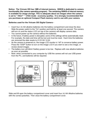 Page 87
Notice:  The Vivicam 355 has 1MB of internal memory.  500KB is dedicated to camera  