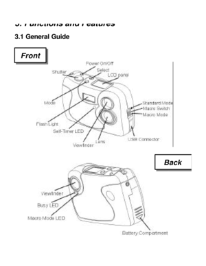 Page 6Downloaded from www.Manualslib.com manuals search engine 3. Functions and Features 3.1 General Guide 
 
 
 
 
  
 
 
 
 
 
 
 Front   Back        