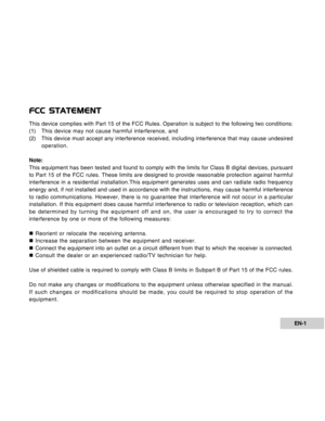 Page 1Downloaded from www.Manualslib.com manuals search engine EN-1
FCC STATEMENT
This device complies with Part 15 of the FCC Rules. Operation is subject to the following two conditions:
(1) This device may not cause harmful interference, and
(2) This device must accept any interference received, including interference that may cause undesired
operation.
Note:
This equipment has been tested and found to comply with the limits for Class B digital devices, pursuant
to Part 15 of the FCC rules. These limits are...