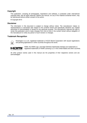 Page 2— i — 
Copyright  
This  publication,  including  all  photographs,  illustrations  and  software,  is  protected  under  international 
copyright laws, with all rights reserved. Neither this manual, nor any of the material contained herein, may 
be reproduced without written consent of the author. 
©  Copyright 2015 
Disclaimer 
The  information  in  this  document  is  subject  to  change  without  notice.  The  manufacturer  makes  no 
representations  or  warranties  with  respect  to  the  contents...