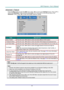 Page 50– 41 – 
Advanced 1 Feature 
Press the Menu button to open the OSD menu. Press ◄► to move to the Settings 2 menu. Press ▲▼ to 
move to the Advanced 1 menu and then press Enter or ►. Press ▲▼ to move up and down in the 
Advanced 1 menu. Press ◄► to enter and change values for setting. 
 
ITEM DESCRIPTION 
Menu Position Press the cursor ◄► button to enter and select different OSD location. 
Translucent Menu Press the cursor ◄► button to enter and select OSD background translucent level.  
Low Power Mode...