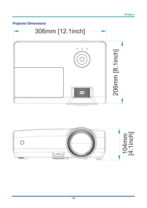 Page 65 
 
  Preface 
Projector Dimensions 
 
 
 
–
 55  –  