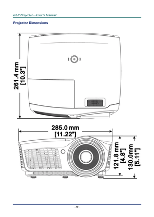 Page 66DLP Projector—User’s Manual 
Projector Dimensions 
 
 
 
 
– 58 –  