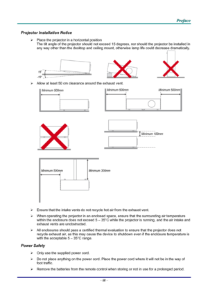 Page 3
   PPPrrreeefffaaaccceee   
Projector Installation Notice 
