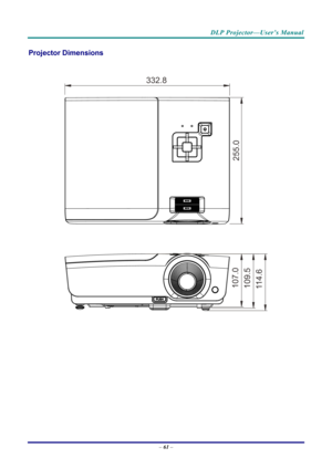 Page 69DLP Projector—User’s Manual 
Projector Dimensions 
 
107.011 4 . 6109.5
255.0
332.8
 
–  61
  –  