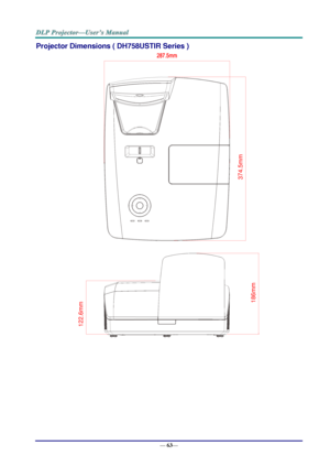 Page 71— 63— 
Projector Dimensions ( DH758USTIR Series ) 
 186m
m
122.6m
m
374.5m
m  