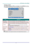 Page 42– 33 – 
Advanced 1 Feature 
Press the Menu button to open the OSD menu. Press ◄► to move to the Settings 2 menu. Press 
▲▼ to move to the Advanced 1 menu and then press Enter or ►. Press ▲▼ to move up and down 
in the Advanced 1 menu. Press ◄► to enter and change values for setting. 
 
ITEM DESCRIPTION 
Menu Position Press the cursor ◄► button to enter and select different OSD location. 
Translucent Menu Press the cursor ◄► button to enter and select OSD background translucent level.  
Low Power Mode...