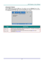 Page 55– 47 – 
Advanced 2 Feature 
Press the Menu button to open the OSD menu. Press ◄► to move to the Settings 2 menu. Press 
▲▼ to move to the Advanced 2 menu and then press Enter or ►. Press ▲▼ to move up and down 
in the Advanced 2 menu. Press ◄► to enter and change values for setting. 
 
ITEM DESCRIPTION 
Sleep Timer Press the cursor ◄► button to enter and set Sleep timer. The projector automatically 
turns off after the preset period of time. 
Source Filter Press  (Enter) / ► to enter the Source Filter...