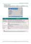 Page 44– 35 – 
Advanced 1 Feature 
Press the Menu button to open the OSD menu. Press ◄► to move to the Settings 2 menu. Press 
▲▼ to move to the Advanced 1 menu and then press Enter or ►. Press ▲▼ to move up and down 
in the Advanced 1 menu. Press ◄► to enter and change values for setting. 
 
ITEM DESCRIPTION 
Menu Position Press ◄► button to enter and select different OSD location. 
Translucent Menu Press ◄► button to enter and select OSD background translucent level.  
Low Power Mode Press ◄► to enter and...