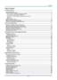 Page 8–vii – 
Table of Contents 
GETTING STARTED .............................................................................................................................................. 1 
PACKING CHECKLIST ............................................................................................................................................. 1 
VIEWS OF PROJECTOR PARTS ............................................................................................................................... 2...