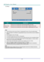 Page 39— 30 — 
3D Setting 
 
ITEM DESCRIPTION 
3D Press the cursor ◄► button to enter and select different 3D modeK 
3D Sync Invert Press the cursor ◄► button to enter and enable or disable 3D Sync InvertK 
3D Format Press the cursor ◄► button to enter and enable or disable different 3D Format. 
 
Note: 
1. The 3D OSD menu item is gray if there is no appropriate 3D source. This is the default setting. 
2. When the projector is connected to an appropriate 3D source, the 3D OSD menu item is enabled for...