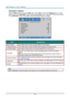 Page 43— 34 — 
Advanced 1 Feature 
Press the Menu button to open the OSD menu. Press ◄► to move to the Settings 2 menu. Press 
▲▼ to move to the Advanced 1 menu and then press Enter or ►. Press ▲▼ to move up and down 
in the Advanced 1 menu. Press ◄► to enter and change values for setting. 
 
ITEM DESCRIPTION 
Menu Position Press ◄► button to enter and select different OSD location. 
Translucent Menu Press ◄► button to enter and select OSD background translucent level.  
Low Power Mode Press ◄► to enter and...