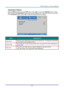 Page 54– 45 – 
Advanced 2 Feature 
Press the Menu button to open the OSD menu. Press ◄► to move to the Settings 2 menu. Press 
▲▼ to move to the Advanced 2 menu and then press Enter or ►. Press ▲▼ to move up and down 
in the Advanced 2 menu. Press ◄► to enter and change values for setting. 
 
ITEM DESCRIPTION 
Sleep Timer Press the cursor ◄► buttons to enter and set Sleep timer. The projector automatically 
turns off after the preset period of time. 
Source Filter Press Enter/ ► to enter the Source Filter menu....