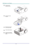 Page 57— 48 — 
2.  Remove the lamp 
compartment cover. 
 
3.  Disconnect the lamp 
connector  
 
4.  Remove the two screws 
from the lamp module. 
 
5.  Lift the module handle up. 
6.  Pull firmly on the module 
handle to remove the lamp 
module.  1
2   