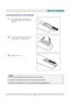 Page 15 – 9 – 
SETUP AND OPERATION 
Inserting the Remote Control Batteries 
1.  Remove the battery compartment cover 
by sliding the cover in the direction of 
the arrow. 
 
2.  Insert the supplied batteries taking note 
of the polarity (+/-) as shown here. 
 
3.  Replace the cover. 
 
 
Caution: 
1. Only use AAA batteries (Alkaline batteries are recommended). 
 
2. Dispose of used batteries accordi ng to local ordinance regulations.  
 
3. Remove the batteries when not usi ng the projector for prolonged...