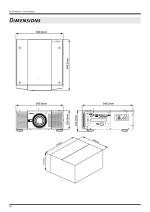 Page 64DLP Projector - User’s Manual
64
Dimensions
508.8mm
508.8mm549.2mm
549.2mm
204.9mm230.3mm
417mm
664mm
719mm   