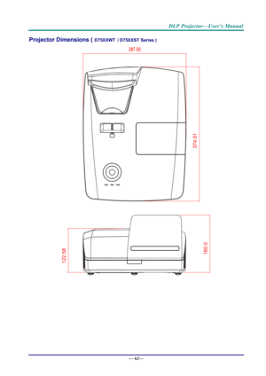 Page 70DLP Projector—User’s Manual 
Projector Dimensions ( D75XXWT  / D75XXST Series ) 
— 62— 
160.0
122.58
374.51
  