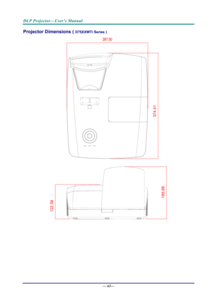 Page 71DLP Projector—User’s Manual 
Projector Dimensions ( D75XXWTi Series ) 
— 63— 
185.98
122.58
374.51
  