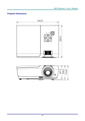 Page 69DLP Projector—User’s Manual 
Projector Dimensions 
 
107.011 4 . 6109.5
255.0
332.8
 
–  61
  –  