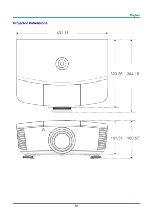 Page 61 P
P
P r
r
r e
e
e f
f
f a
a
a c
c
c e
e
e  
 
 
Projector Dimensions 
 
 
–  53  –  