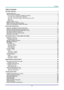 Page 8–vii – 
Table of Contents 
GETTING STARTED .............................................................................................................................................. 1 
PACKING CHECKLIST ............................................................................................................................................. 1 
VIEWS OF PROJECTOR PARTS ............................................................................................................................... 2...