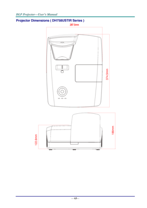 Page 71— 63— 
Projector Dimensions ( DH758USTIR Series ) 
 186m
m
122.6m
m
374.5m
m  