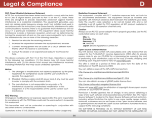 Page 72d
66
legal & Compliance
fCC Class B radio interference statement
NOTE: This equipment has been tested and found to comply with the limits 
for a Class B digital device, pursuant to Part 15 of the FCC Rules. These 
limits are designed to provide reasonable protection against harmful 
interference in a residential installation. This equipment generates, uses 
and can radiate radio frequency energy, and if not installed and used in 
accordance with the instructions, may cause harmful interference to radio...