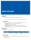 Page 11ABOUT THIS GUIDE
Introduction
This guide provides information about using the SB1 smart badge and acce\
ssories.
NOTEScreens and windows pictured in this guide are samples and may differ from actual screens.
Documentation Set
The documentation set for the SB1 is divided into guides that provide in\
formation for specific user needs.
•SB1 Regulatory Guide - provides all regulatory and safety information.
•SB1 User Guide - describes how to use the SB1.
•SB1 Integrator Guide - describes how to set up and...