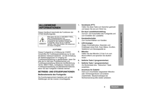 Page 213
Deutsch
ALLGEMEINE INFORMATIONEN
ALLGEMEINE
INFORMATIONENDieses Handbuch beschreibt die Funktionen der 
CP040 Mobilfunkgeräte.
ACHTUNG!
Dieses Funkgerät ist in Erfüllung der ICNIRP-
Vorschriften für Funkfrequenzstrahlung nur für den 
beruflichen Gebrauch bestimmt.  Um die Einhaltung 
der Belastungsgrenzen im Umgang mit 
Funkfrequenzstrahlung zu gewährleisten, lesen Sie 
bitte die im Heft über Produktsicherheit und 
Funkfrequenzstrahlung (Motorola-Veröffentlichung 
Teil-Nr. 6864117B25_) enthaltenen...