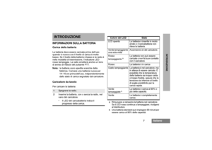 Page 737
Italiano
INTRODUZIONE
INTRODUZIONEINFORMAZIONI SULLA BATTERIACarica della batteriaLa batteria deve essere caricata prima dell’uso 
quando è nuova o se il livello di carica è molto 
basso. Se il livello della batteria è basso e la radio è 
nella modalità di trasmissione, l’indicatore LED 
rosso lampeggia. La radio emetterà anche un tono 
di avviso al rilascio del pulsante PTT.
Nota:le batterie sono spedite scariche dalla 
fabbrica. Caricare una batteria nuova per 
14–16 ore prima dell’uso,...