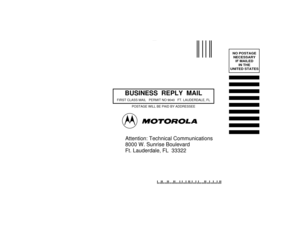 Page 90NO POSTAGE
NECESSARY
IF MAILED
IN THE
UNITED STATES
BUSINESS  REPLY  MAIL
FIRST CLASS MAIL   PERMIT NO 9040   FT. LAUDERDALE, FL
POSTAGE WILL BE PAID BY ADDRESSEE
Attention: Technical Communications
8000 W. Sunrise Boulevard
Ft. Lauderdale, FL  33322 