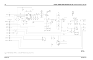 Page 290
7-30Schematics, Component Location Diagrams, and Parts Lists: HUD4022A/HUD4025B (VHF) Main BoardMay 25, 2005 6881096C74-BFigure 7-28. HUD4022A RF Power Amplifier (RF PA) Schematic (Sheet 1 of 2)
INTERFACE
RFPA/FGU
INTERFACE
RFPA/POWER CONTROL INTERFACE
1 %
RFPA/OUTPUT NETWORK
73D02970C73-OSHEET 14 OF 23
TX_INJ
VREVERSE_ON
K9.1V
A+_4 VFORWARD_ON
A+_3 RFPA_OUT
K9.1V_ON
RFPA_CNTRL
VFORWARDVREVERSE
VCURRENT VGBIAS3
A+_1
VTEMP
VGBIAS2
A+_2 IF3543 IF3542 IF3541
IF3503 IF3500
K9.1V_FGU IF3501
VGBIAS1 C3550
5m...