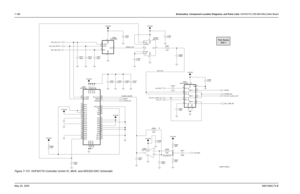 Page 448
7-188Schematics, Component Location Diagrams, and Parts Lists: HUF4017A (700-800 MHz) Main BoardMay 25, 2005 6881096C74-BFigure 7-131. HUF4017A Controller Urchin IC, MUX, and AD5320 DAC Schematic
NP
0.1uF C0901
C0917
100pF
R0903
100K
C0906
VCC2.85
0.1uF
C0918
100pF
VCC2.85
R0904 100K
4
DIN
2GND
5
SCLK
6
SYNC
3
VDD
1
VOUT AD5320BRT
U0900
VCC2.85 C0910
0.1uF
4
3
1 5
2 R0901
8.2K
LMV7219 U0903
C7
VCC2 E2
VCC3
G4
VCC4
VCC2.85
C0909
0.1uF
B6
NC8 C2
NC9 A6
RESET
E5
TCK
B1
TDI
TDO B7
D2
TMS
B3
VCC1
G3
NC29...