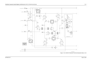 Page 451
Schematics, Component Location Diagrams, and Parts Lists: HUF4017A (700-800 MHz) Main Board 7-1916881096C74-B May 25, 2005
Figure 7-134. HUF4017A Receiver Front-End Schematic (Sheet 1 of 2)
5V
AGC/Attenuator circuit
9.3V
AUX .01uF
C6259
TP6253
1
R6256
200 C6265
.01uF C6267 .01uF
VN_B6262 VN_B6261
VN_B6252 VN_B6254
.01uF
C6283 C6293
39pF
IF6254 1K R6276
1 C6270
47pF 1uH
L6256
TP6258
IF6252
.01uF
C6286 .01uF Q6255
C6278
IF6253
D6250
2
3
1
IF6251
D6258
Q6254
R6255
1K
VN_B6259,VN_B6260
VN_B6251
3 GND
2
IN...