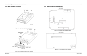 Page 147Functional Block Diagrams and Connectors: Radio Connector Locations10-5
6881076C20-EFebruary 3, 200310.4 Radio Connector Locations
Figure 10-8.  Dash-Mount Radio Connector Locations
Figure 10-9.  Remote-Mount Radio Connector Locations
10.5 Radio Connector Locations (cont.)
Figure 10-10.  Command Board Connector Locations
Figure 10-11.  VOCON Board Connector Locations
MAEPF-24496-O
0
PWR
Mode
Scan
Phon
Sel
Call
VolD
IM
H
O
M
EX
M
IT
B
U
S
Y
1
2
3
4
56
7
8
9
0S
ts
M
s
g
H
/L
M
o
n
D
ir
R
c
l
D
e
l...