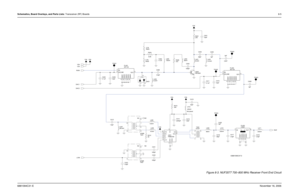 Page 180Schematics, Board Overlays, and Parts Lists: Transceiver (RF) Boards8-56881094C31-ENovember 16, 2006
Figure 8-3. NUF3577 700–800 MHz Receiver Front End Circuit
6.8nH33pF
L408
C421
100pFC401
100pFC422C411
0.1uF
1 2
3
5 4 V3A V3A
15V07T402
330nH V3A
150pF
L411 L402
C404 6.8K
68nH
R405 4.7KR404
C420
3pF TP404
NCV5A3pF C408
5 NC
4 6
3 2 1NC TP401
XFMR
T40368nHL40933pF C410
C419
33pF
10
STB
4VCC
L412
220nH
3GND17GND2
6LO5LOX8MI9MIX
1
MO
2
MOX
U401
PMB2335 L404
8.2nH
330nHL410 R406
470
33pF C415TP403...