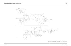Page 194Schematics, Board Overlays, and Parts Lists: Transceiver (RF) Boards8-196881094C31-ENovember 16, 2006
Figure 8-12. NUF3577J 700–800 MHz Receiver Front End Circuit
Andres Lacambra Andres Lacambra
RX_FE_d02
3 D N G 7
4 D N G 8
5 D
N G 9
IN 1
OUT2
Receiver Front End 7/800 (762 -869 MH XTS 5000 Transceiv
11
FL401
491134
DCLINE 31 D N G 5
2 D N G 6
5 4
56nHL409
T401 XFMR12 3
3.9pF C417 C411
0.1uF
5 4 L422
8.2nH
15V07T402
1 2 3
2.7pF C4163pF
C408 R420
240
V5A 5.6pFC422
33pF C410
4.7uF C427
C429
39pF .033uF...
