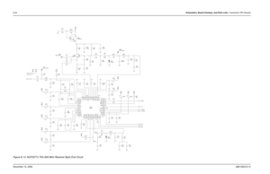 Page 1958-20Schematics, Board Overlays, and Parts Lists: Transceiver (RF) BoardsNovember 16, 20066881094C31-EFigure 8-13. NUF3577J 700–800 MHz Receiver Back End Circuit
C530E504
.01uFC559
68pF0.1uF
C535
V3DC524
100pFR504
10K
390 R514
0.33uF 47 R509
C570 R511
100K7.5K R505 C555
20pF
0.1uF C536 E508C533
100pF
C539 V3D.01uF
.01uF 180 R502
C517 R506C554
10K15pF
C520 0.1uF 1000pF
C516
C522
.01uF
C525
.01uF1V5A
R513
10K
1
V3D TP501
TEST_POINTTP502
TEST_POINT
27pF C560
C529
0.1uF C542330 R508
V5A
3.9pFE501
E502
E505...