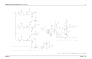 Page 198Schematics, Board Overlays, and Parts Lists: Transceiver (RF) Boards8-236881094C31-ENovember 16, 2006
Figure 8-16. NUF3577J 700–800 MHz Frequency Generation Unit (VCO) Circuit
11
7/800_FGU_d02_a1
MOTOROLA INTERNAL USE ONLY
A300, FGU - VCO
U56
C314
1.8pF
Vadim Dubov Vadim Dubov
FGU Sheet 2 7/800 (762 -869 MHz) XTS 5000 Transceiver
1
39pFL305
15nH
C331Y302
RESONATOR
1020MHz
R322
22KR309
NC0.1uFC312
20K 1.3pF C306
C313
2.2pF
51K NC 22K
R318
1.8pF R302 C301
2.7pF
C33039pF
VSF
VSFVSF C308
15K R399 2.2pFC326...