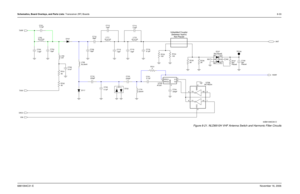 Page 208Schematics, Board Overlays, and Parts Lists: Transceiver (RF) Boards8-336881094C31-ENovember 16, 2006
Figure 8-21. NLD8910H VHF Antenna Switch and Harmonic Filter Circuits
Imbedded Coupler
(between layers)
Not Placed
C703
7.5pF
C724 C709
15pF
RFIO2 3V14
V25
330pF
U725AT267
GND2 RFIO1 1 10pF C71543.41nHL715 C714
33.47nHL711
K2
NC1 NC2 4.3pF
D727
Not Placed
A1
A2
K1
220pFC71839pF C710
100
C720
5.1pFR724
C706
.01uF L705
1uH   5.1pF C701
0.1uF100
C7212K R726 R723
2K R725 C713
13pFC716
9.1pF C704
13pF
L719...