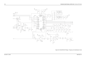 Page 2438-68Schematics, Board Overlays, and Parts Lists: Transceiver (RF) BoardsNovember 16, 20066881094C31-E
Figure 8-45. NLE4278D UHF Range 1 Frequency Unit (Synthesizer) Circuit
R204
R201
33K 56K
Vdd3
C233
0.1uF R220
27K9 9 2 P T 1
C222
4700pF 2000pFC219
C227
0.1uF R210
390 R209
10K
R213
10K VSF
10K R215
100pF
Place close to P1-7
NC
C213
C288 R202
1000pFC218
.047uF
2K 0.1uFC205
L208
2.2uH NC Vdd3
TP243
1
120pF NC
C2300.1uF L203
2.2uH
IN 2
6
OSOUT5 7
SHDN
4
D D V
C201
MAX7414 FL200 CLK 8
1
COM
D N G 3
C232...