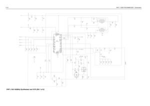 Page 504-10VHF1 1-25W PCB 8486672Z01 / Schematics
4
1
VCON 46
ADAPTSW
AVDD20
AUX43 AUX32 AUX21 AUX148
2.7p
AGND 22
DVDD36 DGND 6
DATA
3V 3V
7 C2005
CLK 8
CEX 9
CCOMP 42BIAS2 39BIAS1 40
NC1MODOUT41
MODIN 10
C2053
100p 4
1LOCKIOUT43
INDMULT16 IADAPT45 FREFOUT19
PRE_GND 33
PREIN 32
5
PD_VDD
PD_GND 44
NC3 31NC2
TP201
TEST_POINT 29 17
SFOUT SFIN 30
SFCAP 26
SFBASE 27
REFSEL 18PVREF 35
PRE_VDD34
VMULT214 VMULT115VCP47
VBPASS 21
TEST238 TEST137
28
100.n U200
FRACN_63A27XTAL224 XTAL123
C2020
100n WARP25
1TP200...