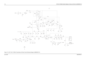 Page 1127-42VHF (146-174 MHz) Schematic Diagrams, Overlays, and Parts Lists (8486342Z13-C)June, 20056880309N62-C
3.0 V (Hi)
1100 mV (RF)DO NOT MEASURE
0.9 V (Tx) 7.5 V
1500 mV (RF)
4.9 V (Tx)
820 mV (RF)1.5 V (Tx)0 V (Rx)
1.6 V (Tx)
0 V (Rx) 0 V (Rx)
0 V (Rx)
7.25 V (Tx) 1.8V (Tx)7.5 V
7.4 V (Rx)0.15 V (Tx)
0.15 V (Tx)
2.5 V (Low)
3.0 V (Hi)
2.4 V (Hi)
1.06 V (Low)0 V (Rx)
7.3 V (Tx)
2.5 V (Low)
27pF C134 0.1uFC155
TP150
1
R105
1.2K
 
PA_5T
C151
1500pF
1% R155
PA_USWB+
 
100K
L100
560nH
C136
13pF C153
0.47uF...