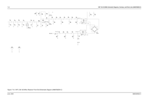 Page 767-22VHF 136-162 MHz Schematic Diagrams, Overlays, and Parts Lists (8486769Z04-C)June, 20056880309N62-C
 
700mV (RF)
485mV (RF)
445mV (RF) 705mV (RF) 3.9V (Rx)
125 mV (RF)0.74V (Rx)
C30
30pF
0.1uF C995.6KRF BALUN
5
NC
4
63
2
1
R25T41
IO11
2 IO2 IO3
3IO4
4
NC
TP21
CR41HSMS2829
C3668nH
30pF C22
1000pFL33
L3
C41
15pF 68nH
FE_RF_INJ
  0 R26
1
C44
20pF
SH1
SHIELD68pF R23
22K
L21
NUC34 R24
750
33pFC8
30pF
63
2
1 C7
T42
 IF BALUN
5
NC
4  
CR1 13
2
MMBD352 L4
68nH1000pFC20
C3 18pF               C4
1
47pFC31
36pF...